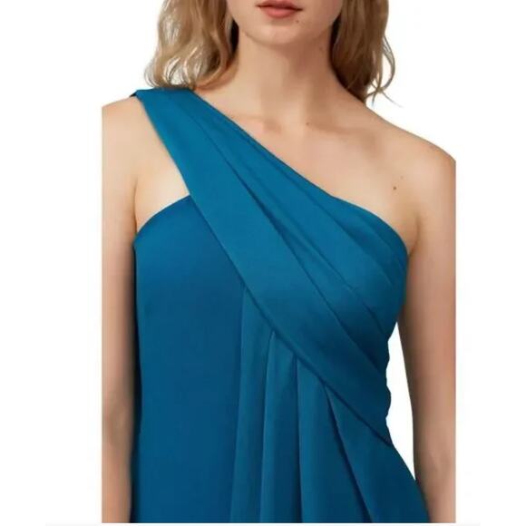 Rachel Zoe Draped Turquoise On Shoulder Kareen Gown Sz 8 - Picture 4 of 12